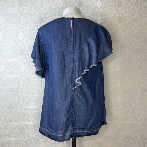 Bobeau Blue Denim Top with Frayed Sleeves - Picture 7 of 8